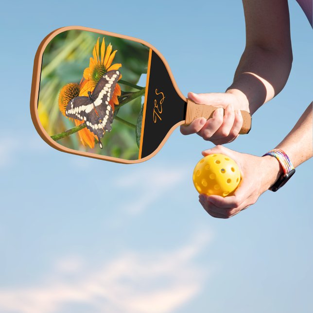 Swallowtail Butterfly Orange Coneflower Monogram Pickleball Paddle (Creator Uploaded)