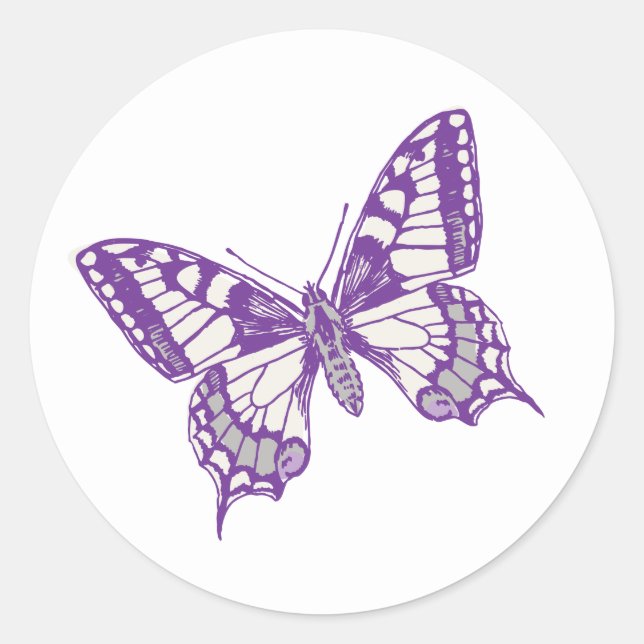 Swallowtail butterfly purple grey wedding sticker (Front)