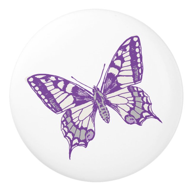 Swallowtail butterfly purple inked art doorknob ceramic knob (Front)