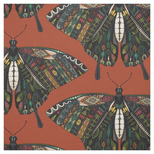 swallowtail butterfly terracotta fabric (Swatch)