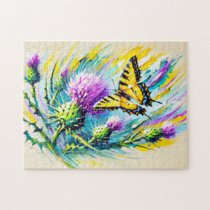 Swallowtail Butterfly with Thistles in Oil Paintin Jigsaw Puzzle