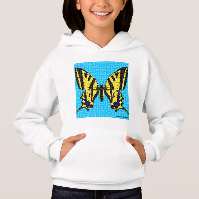 Swallowtail (white) - Girl's Pull-Over Hoodie (Front)