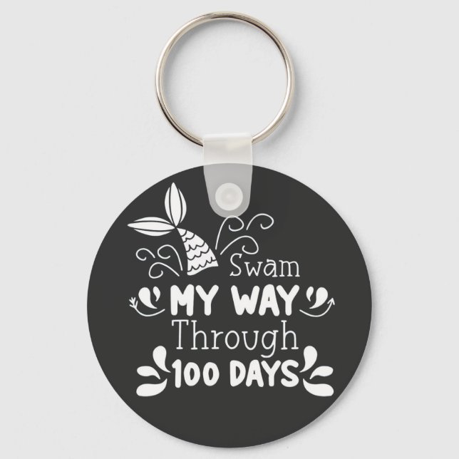 Swam My Way Thru 100 Days of School Key Ring (Front)