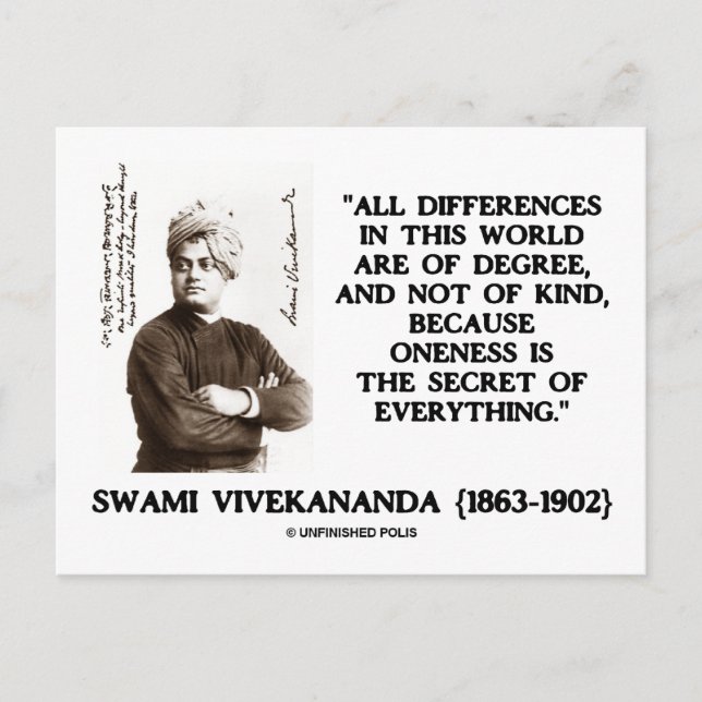 Swami Vivekananda Oneness Secret Of Everything Postcard (Front)