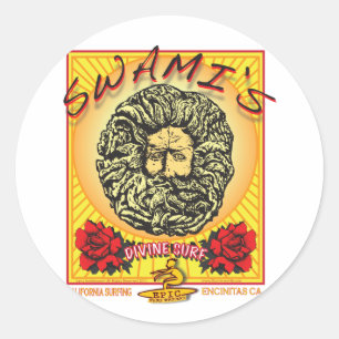 SWAMI'S ENCINITAS CALIFORNIA SURFING CLASSIC ROUND STICKER