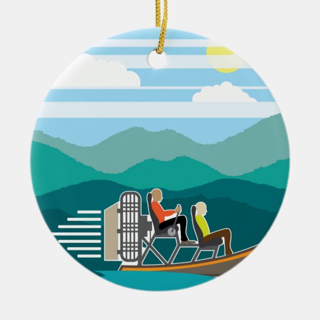 Swamp Boat ride AirBoat Ceramic Tree Decoration (Front)