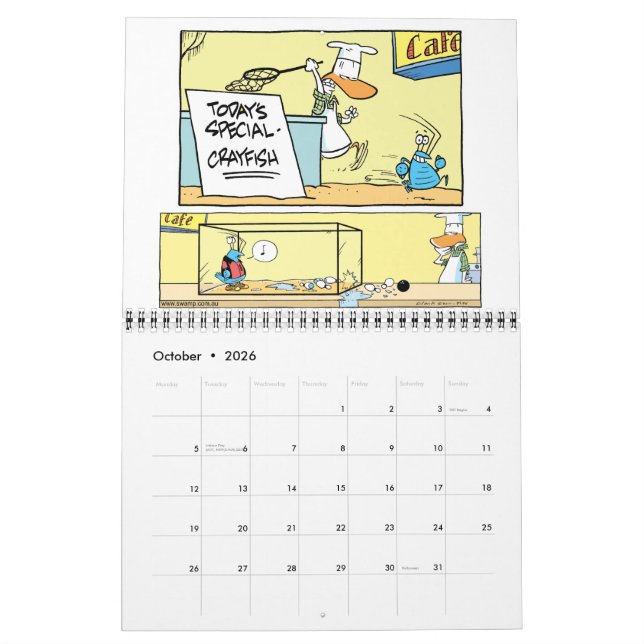 Swamp Cartoon Character Animals Calendar (Oct 2026)