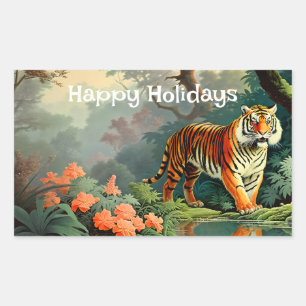 Swamp Forest Wildlife Tiger Vintage Rectangular Sticker