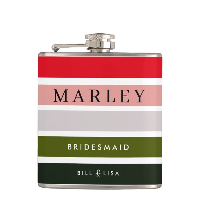 Swamp Green Personalised Bridesmaid Hip Flask (Front)