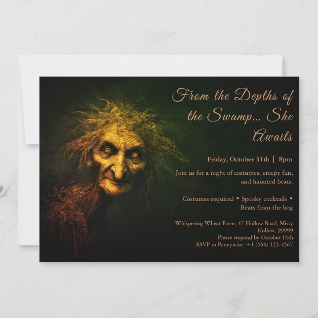 Swamp Hag Halloween Costume Party Invitation (Front)