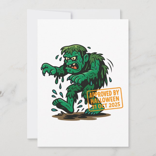 Swamp Monster Cartoon – Approved by Halloween  Invitation (Front)