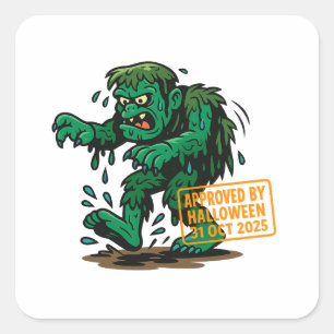 Swamp Monster Cartoon – Approved by Halloween  Square Sticker