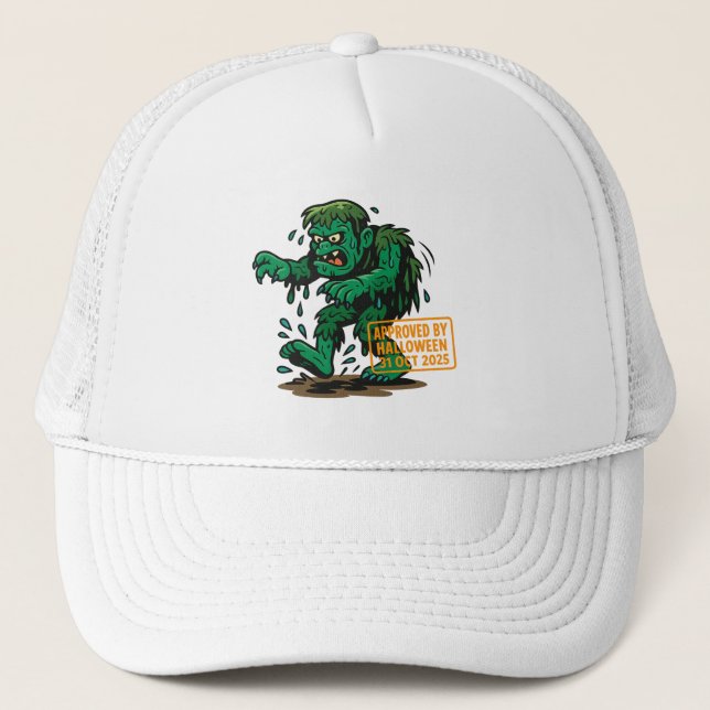 Swamp Monster Cartoon – Approved by Halloween  Trucker Hat (Front)