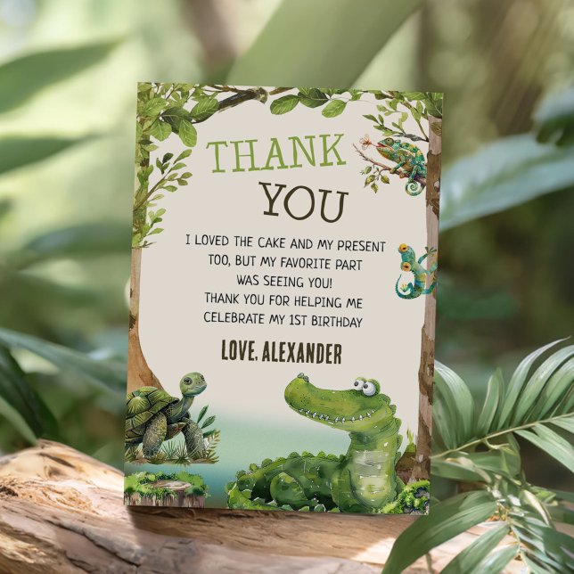 Swamp Reptile Birthday Party Thank You Card (Creator Uploaded)