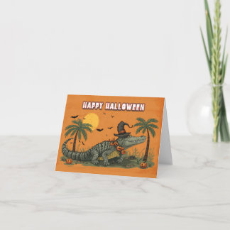 Swamp Spells – Halloween Alligator Pumpkin Card