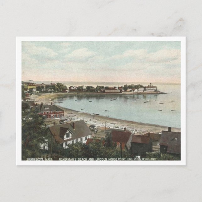 Swampscott MA Fisherman's Beach, Egg Rock Vintage  Postcard (Front)