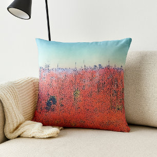 Swampy Forest Illustration in Orange and Blue Cushion
