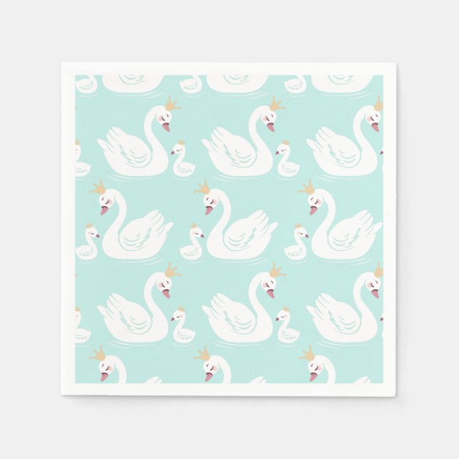 Swan 1st Birthday Party Baby Shower Napkin (Front)