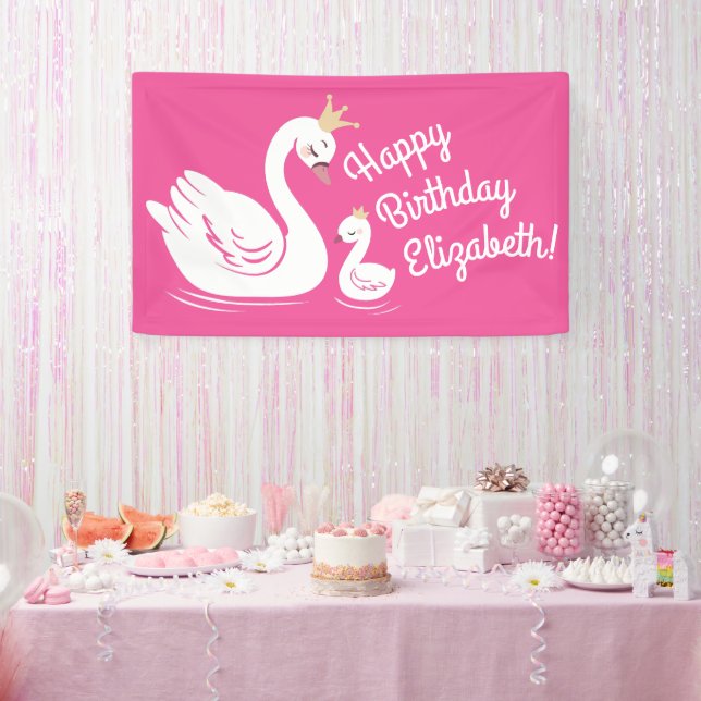 Swan 1st Birthday Party Baby Shower Pink Banner (Party)