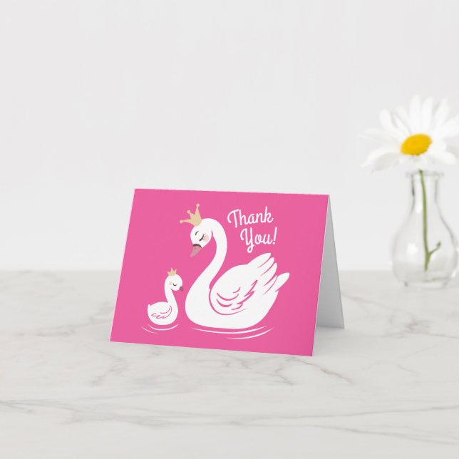 Swan 1st Birthday Party Baby Shower Pink Card (Small Plant)