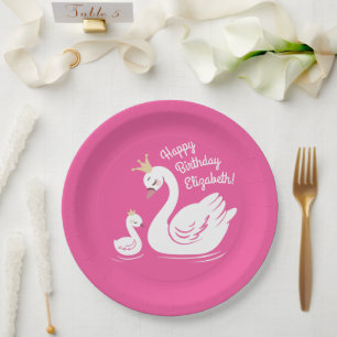 Swan 1st Birthday Party Baby Shower Pink Paper Plate