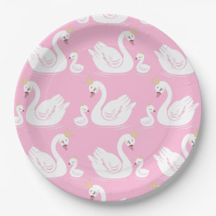 Swan 1st Birthday Party Baby Shower Pink Paper Plate