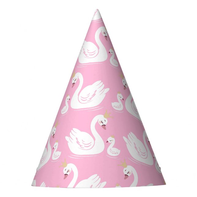Swan 1st Birthday Party Baby Shower Pink Party Hat (Front)