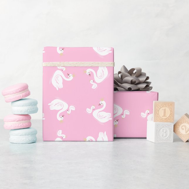 Swan 1st Birthday Party Baby Shower Pink Wrapping Paper (Baby Shower)