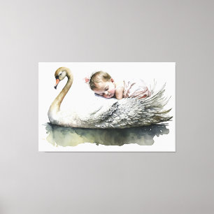 Swan and Baby, Baby Shower, Baby Room, Artwork Canvas Print