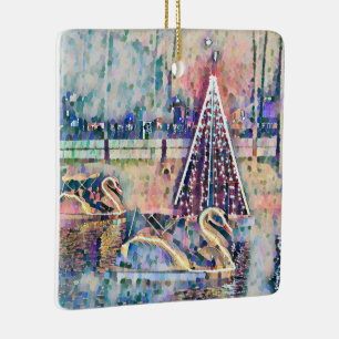 Swan and Christmas Tree Ceramic Ornament