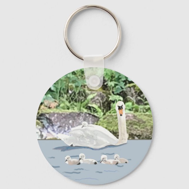 Swan and Cygnets Key Ring (Front)
