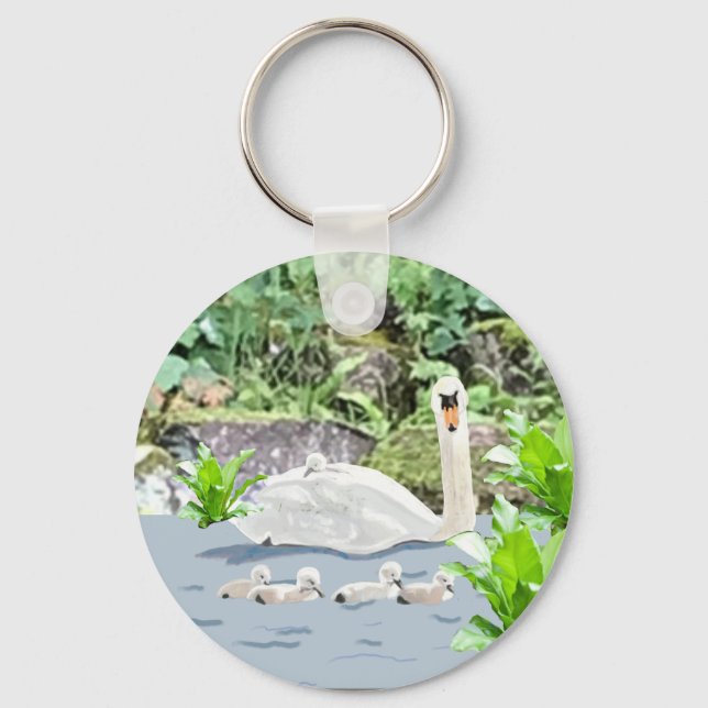 Swan and Cygnets Key Ring (Front)