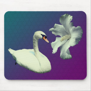 Swan And Hibiscus Flower Nature Mouse Mat
