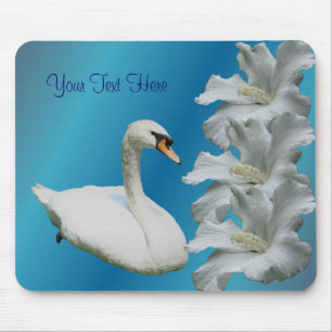Swan And Hibiscus Flower Nature Mousepad