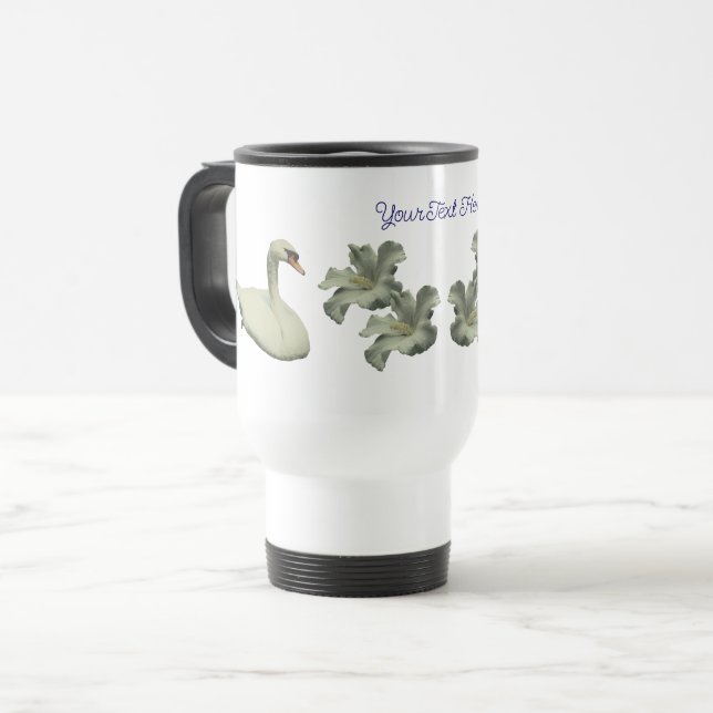 Swan And Hibiscus Flower Personalised Travel Mug (Front Left)