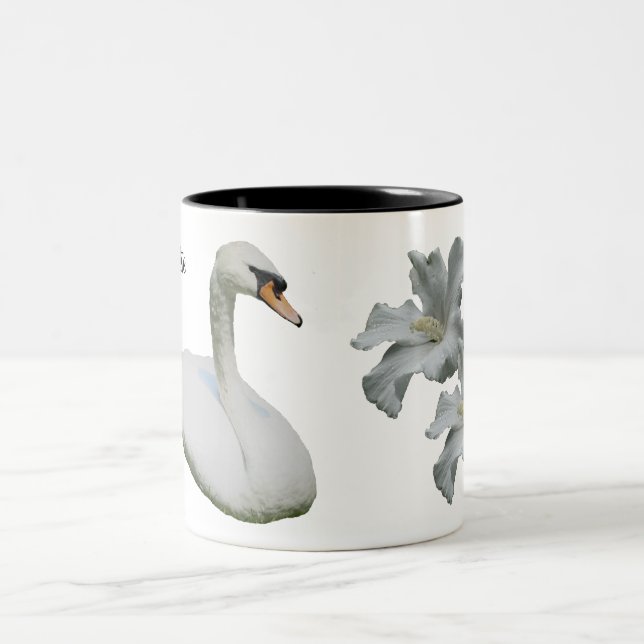 Swan And Hibiscus Flower Personalised Two-Tone Coffee Mug (Center)