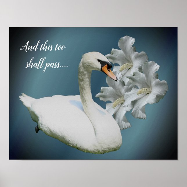 Swan And Hibiscus Flowers Inspirational Poster (Front)
