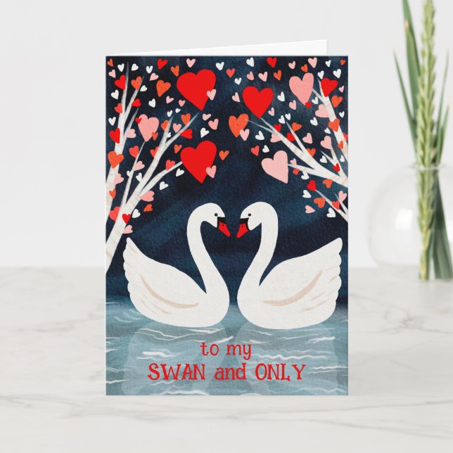 SWAN and ONLY Valentine Love Whimsical Birds Card (Front)