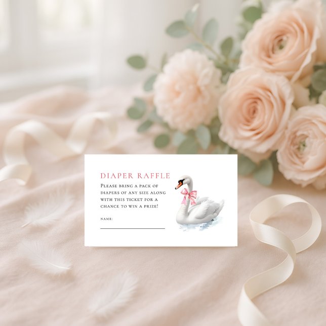 Swan and Pink Coquette Diaper Raffle Baby Shower Enclosure Card (Creator Uploaded)