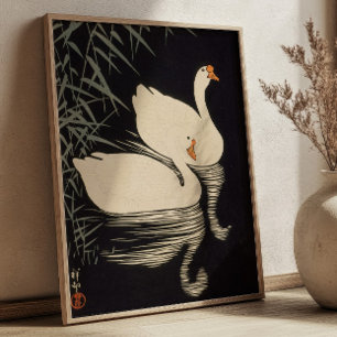 Swan and Reeds Ohara Koson Japanese Woodblock  Poster