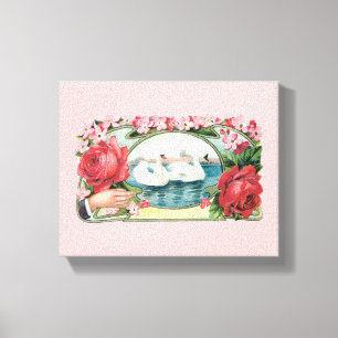 Swan and Roses Vintage Art Wrapped Canvas