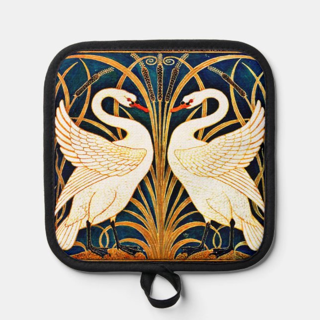Swan and Rush and Iris, fine art, Pot Holder (Front)
