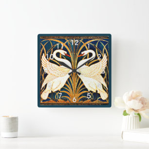 Swan and Rush and Iris,  Square Wall Clock