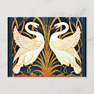 Swan and Rush and Iris, vintage design Postcard
