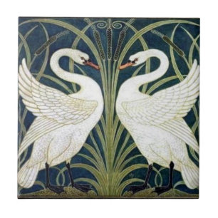Swan and Rush and Iris wallpaper Tile