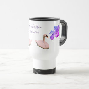 Swan And Single Hibiscus Flower Personalised  Travel Mug