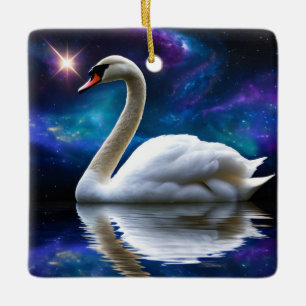 Swan and Star Ceramic Ornament