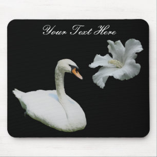 Swan And White Hibiscus Flower Mousepad