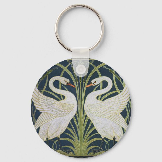 Swan Art Nouveau Two Swans  Key Ring (Front)