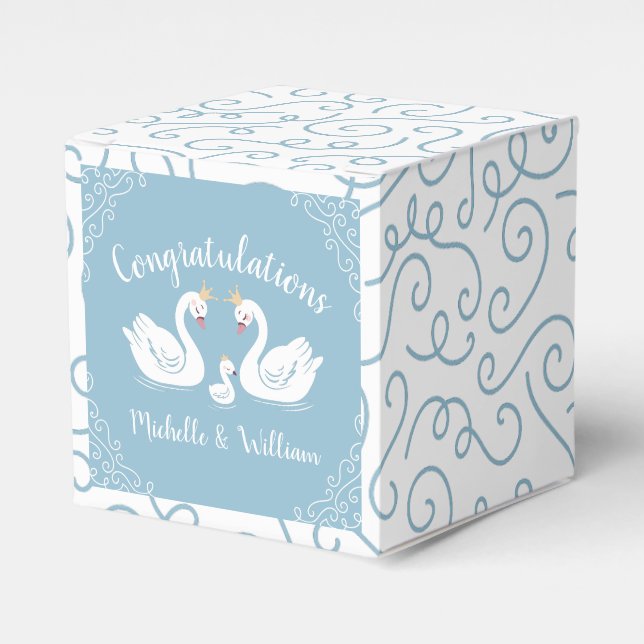 Swan Baby Shower Bird with Crown Co-Ed Blue Favour Box (Front Side)